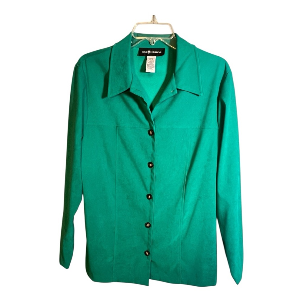SAG HARBOR Vintage Faux Suede Green Button-Up Shirt SZ 14
